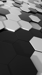 3d abstract black and white vertical background. Abstract dark hexagon mosaic wall. 3d rendering illustration not AI