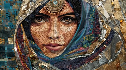 Obraz premium Modern Inspiration, Mosaic Portrait of an Arab Woman