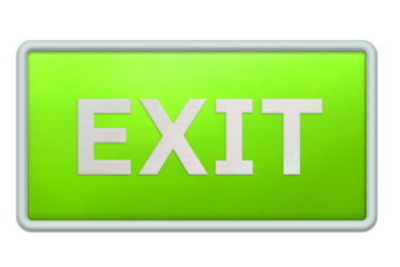 蛍光灯に照らされたような明るい緑色の出口の看板