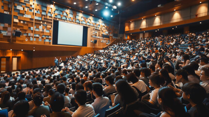 A large auditorium filled with employees listening to a keynote speaker