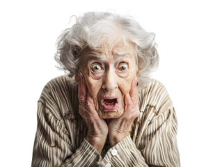 Portrait of an elderly woman with a surprised gesture. Emotions concept. Old people concept.