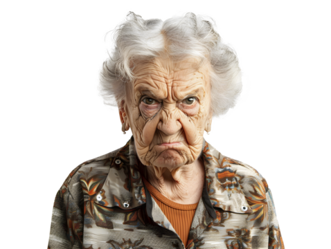 Portrait of an angry elderly woman. Old people concept. Emotions concept.