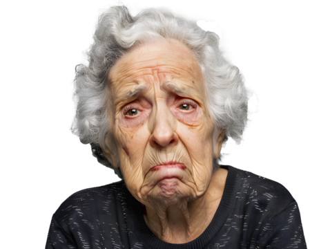 Portrait of an elderly woman with a sad expression. Emotions concept. Old people concept.