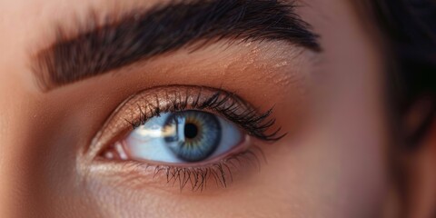 Obraz premium close-up macro of a stunning woman's eyebrows in the ideal form. Makeup applied naturally with clean skin. lucid vision