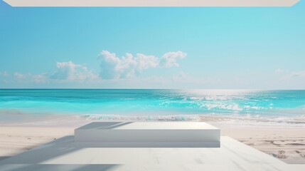 Fototapeta premium Display sea place for products sand sun beach. Beach. Ultra realistic. Photorealistic