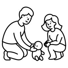 Mom and Dad Playing with Child silhouette vector illustration