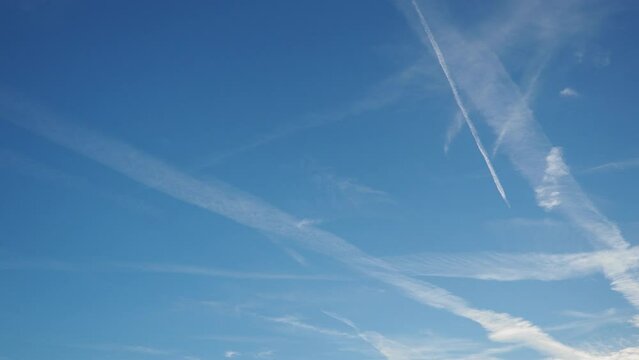 Chemtrail conspiracy theory. Long-lasting condensation trails left in sky by high-flying aircraft are actually chemtrails consisting of chemical or biological agents, sprayed for nefarious purposes