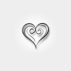 Fototapeta premium Black and white heart illustration with smooth, flowing lines and a modern, minimalist aesthetic, isolated on a white background.