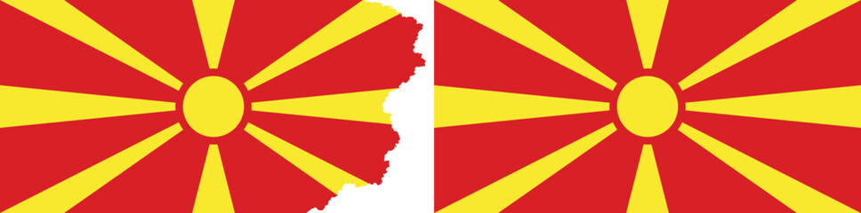 Obraz premium North Macedonia flags vector. Standard flag and with torn edges
