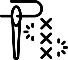Simple line icon of a needle and thread making a cross stitch pattern, perfect for crafters and hobbyists