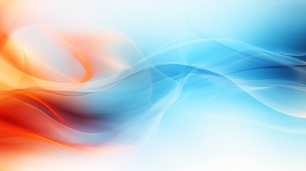 Abstract blue and orange coloured smoke on background, illuminated and glowing.