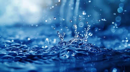 Water Droplets Splashing in Blue Water