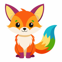 Adorable Baby Fox with Rainbow Fur on White Background Full Body Illustration