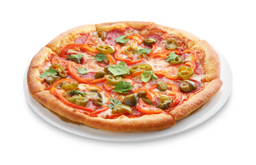 Delicious hot pizza Diablo isolated on white