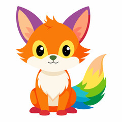 Adorable Baby Fox with Rainbow Fur on White Background Full Body Illustration