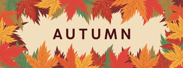 Horizontal banner with colorful autumn leaves.