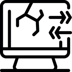 Broken computer data transferring icon, electronic waste symbol, cracked screen displaying data exchange