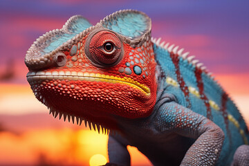 Fototapeta premium Chameleon in the wild. Beautiful extreme close-up.