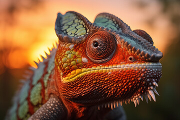 Fototapeta premium Chameleon in the wild. Beautiful extreme close-up.