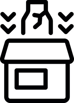recommend clip art: Line icon of a glass bottle falling on the roof of a house and breaking, concept of accident, damage or danger