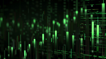 A stock market graph with green candlestick chart showing an up trend line pattern of the trading graph chart on a digital screen. Economic, stock exchange, trading concepts.