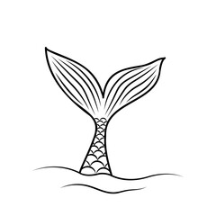 mermaid's tail black line vector illustration, contour graphic tattoo