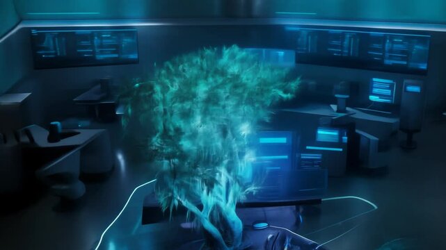 High-tech laboratory growing a tree in a futuristic environment