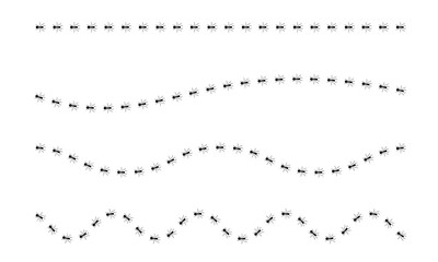 Ants trail line of working ants on white background vector illustration. A line of worker ants marching in search of food. Worker incects marching in a line. Ants road vector illustration