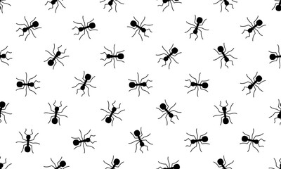 Seamless pattern with ants. Vector illustration. Seamless black ants pattern. Black and white Scandinavian style fauna design