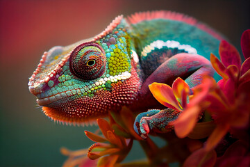 Chameleon in the wild. Beautiful extreme close-up.