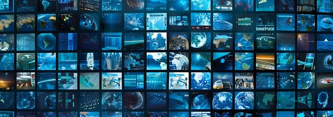 Digital contents concept. Social networking service. Streaming video. NFT. Non-fungible token. Wide angle visual for banners or advertisements. Generative AI