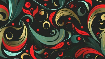 Fototapeta premium Colorful abstract swirls and dots on a dark background pattern art