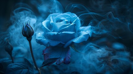 Imaginary blue rose - azure smoke - cerulean mist - indigo fog - dark backdrop