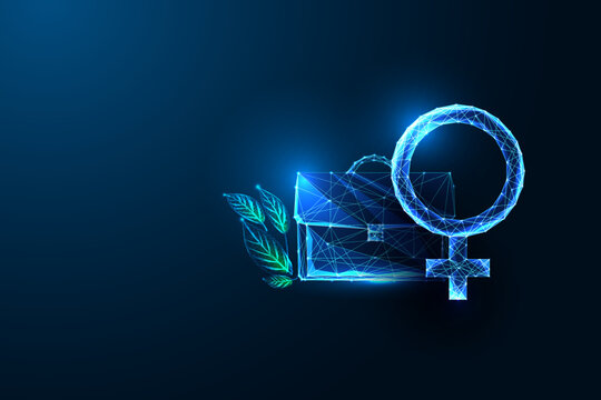 Female business leadership, empowerment, career success futuristic concept. Briefcase, female symbol
