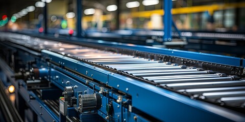 Conveyor Belt in Factory With Lights On