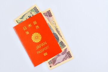 Fototapeta premium For traveling with Japanese currency money in form of yen notes, Japanese passport is required