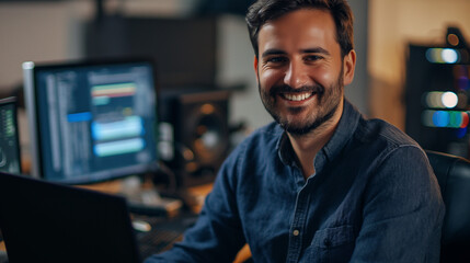 コンピューター パソコン 笑顔 スマイル 男性 背景