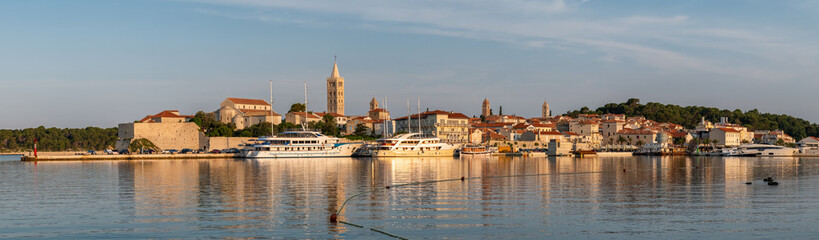 Rab town cityscape on Rab island during sunrise in Croatia