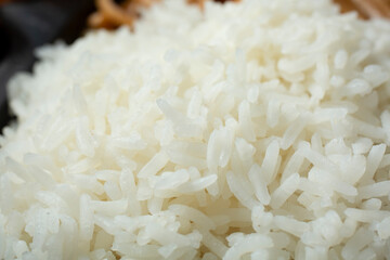 A closeup view of steamed white rice.