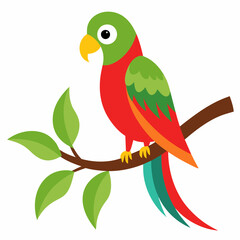 Branch Darbari with Cheerful Parrot on White Background - Vector Illustration