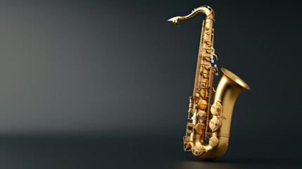 Golden saxophone with artistic lighting on a dark background.