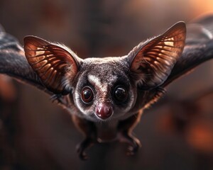 Obraz premium Sugarglider's mesmerizing eyes and patagium, close-up on the adaptability of marsupials in flight