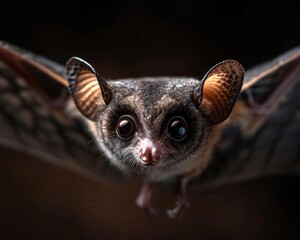 Obraz premium Sugarglider's mesmerizing eyes and patagium, close-up on the adaptability of marsupials in flight