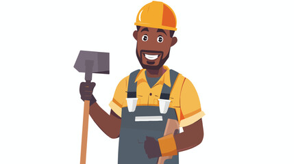 A happy black construction mason worker with trowel 