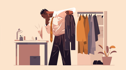 A happy working african man want to change his clothe