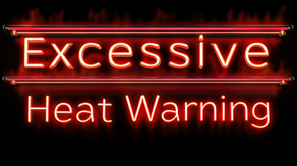 Fototapeta premium Excessive Heat Warning written in a neon sign over black background 