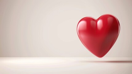 Shiny red heart on plain background symbolizing love and affection.