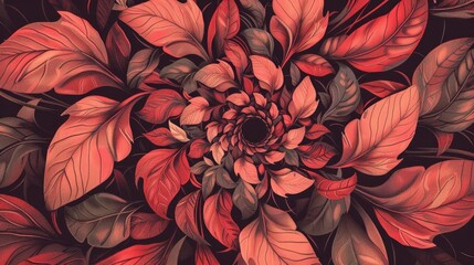 Fototapeta premium Hand drawn flowery design with circular rosy leaves in a spiral formation
