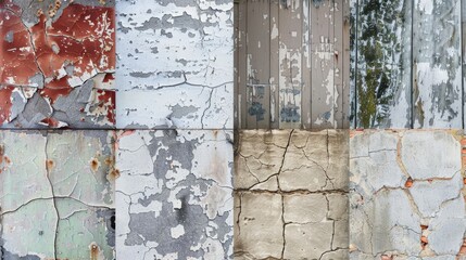 Naklejka premium Collection of textured walls with cracks peeling paint for design backgrounds