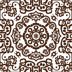 Traditional Chinese Pattern in Brown with Green Printmaking Style